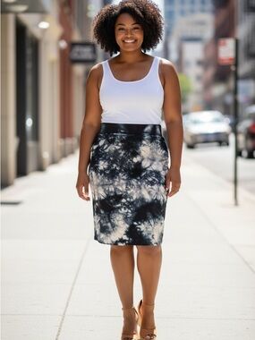 torrid Black and White Tie-Dye Midi Pencil Skirt